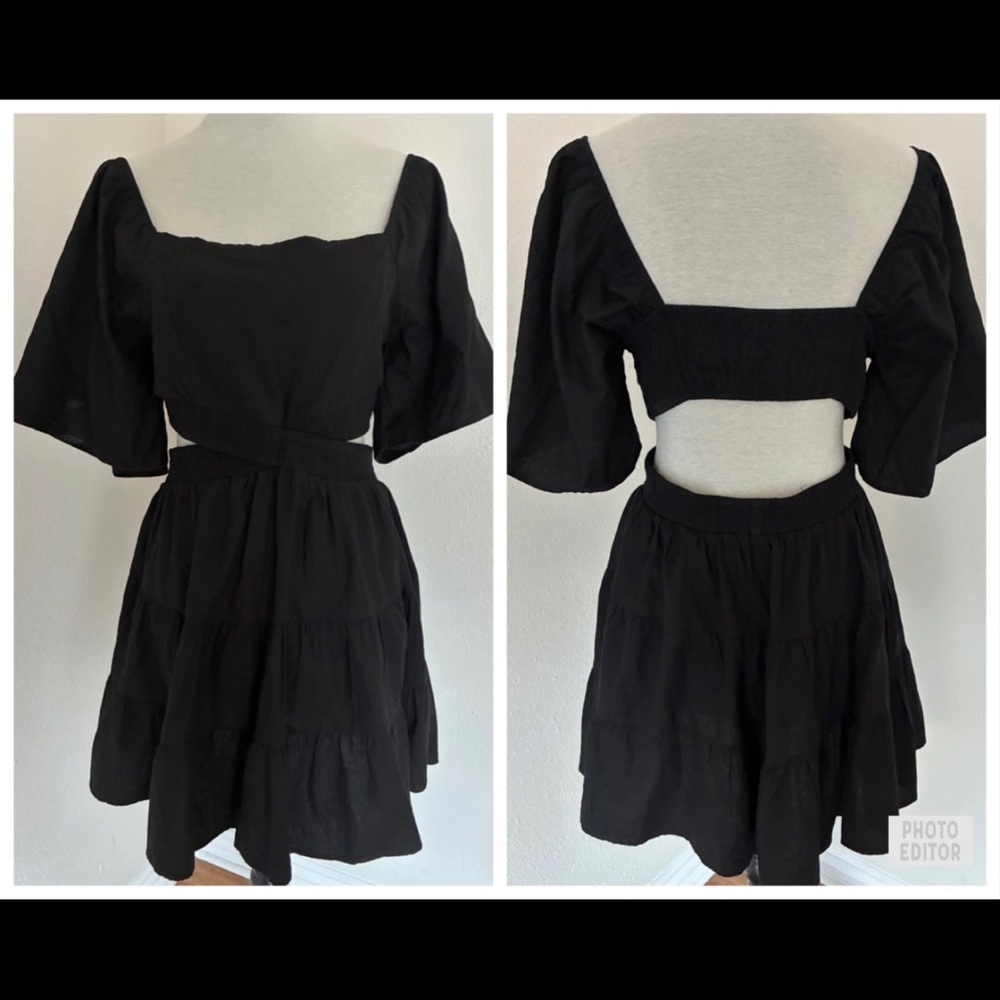 Shy Velvet Womens Black Cut Out Open Back Puff Sleeve Party Cocktail Dress Sz L